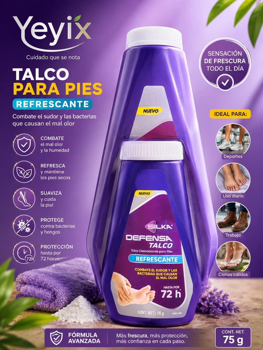 Talco para pies SILKA MEDIC 2 en 1 (250 gr + 75 gr)