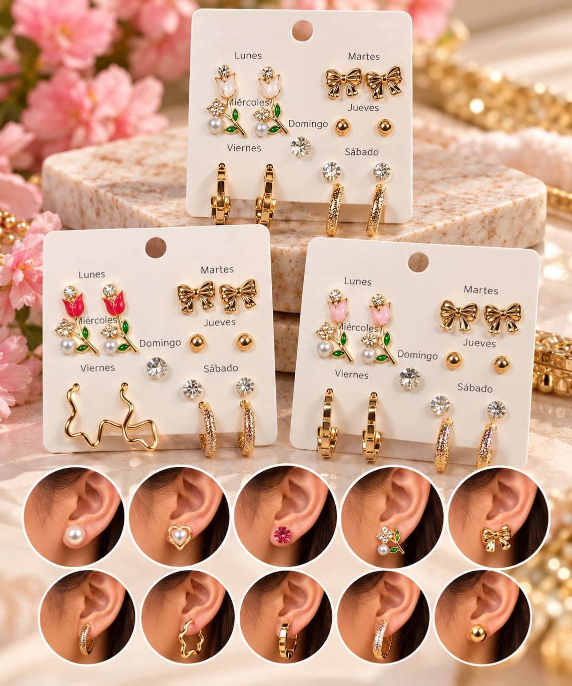 SET DE PENDIENTES +AROS (7 PARES) - A