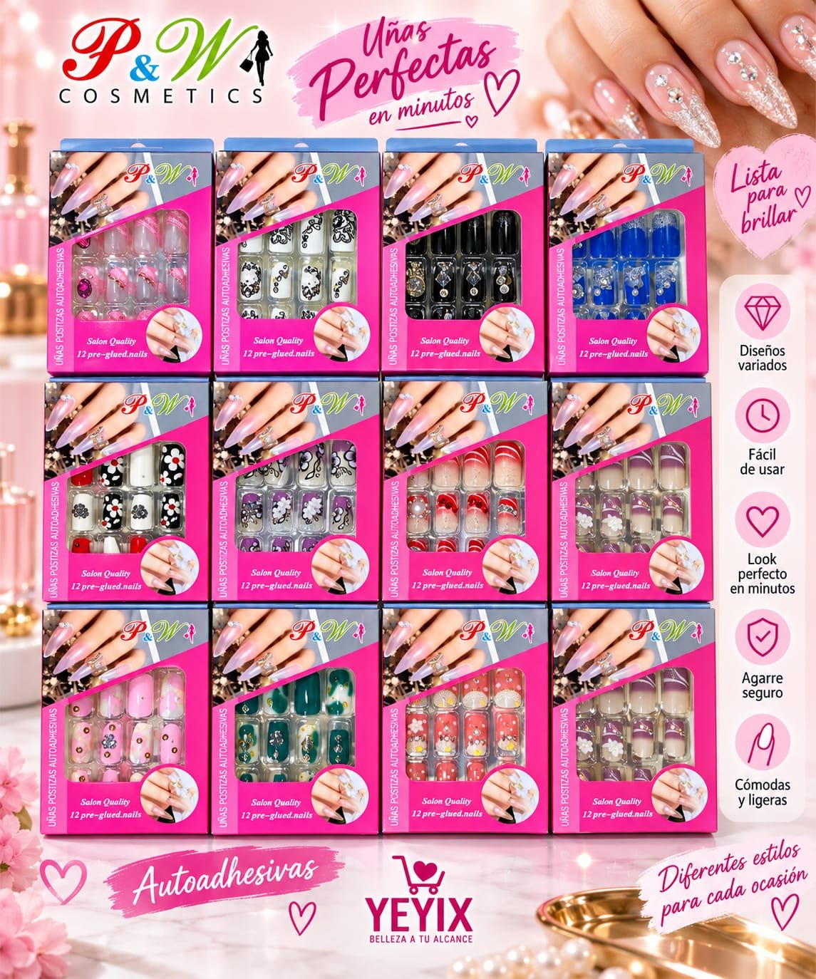 SET DE 12 UÑAS AUTOADHESIVAS - B