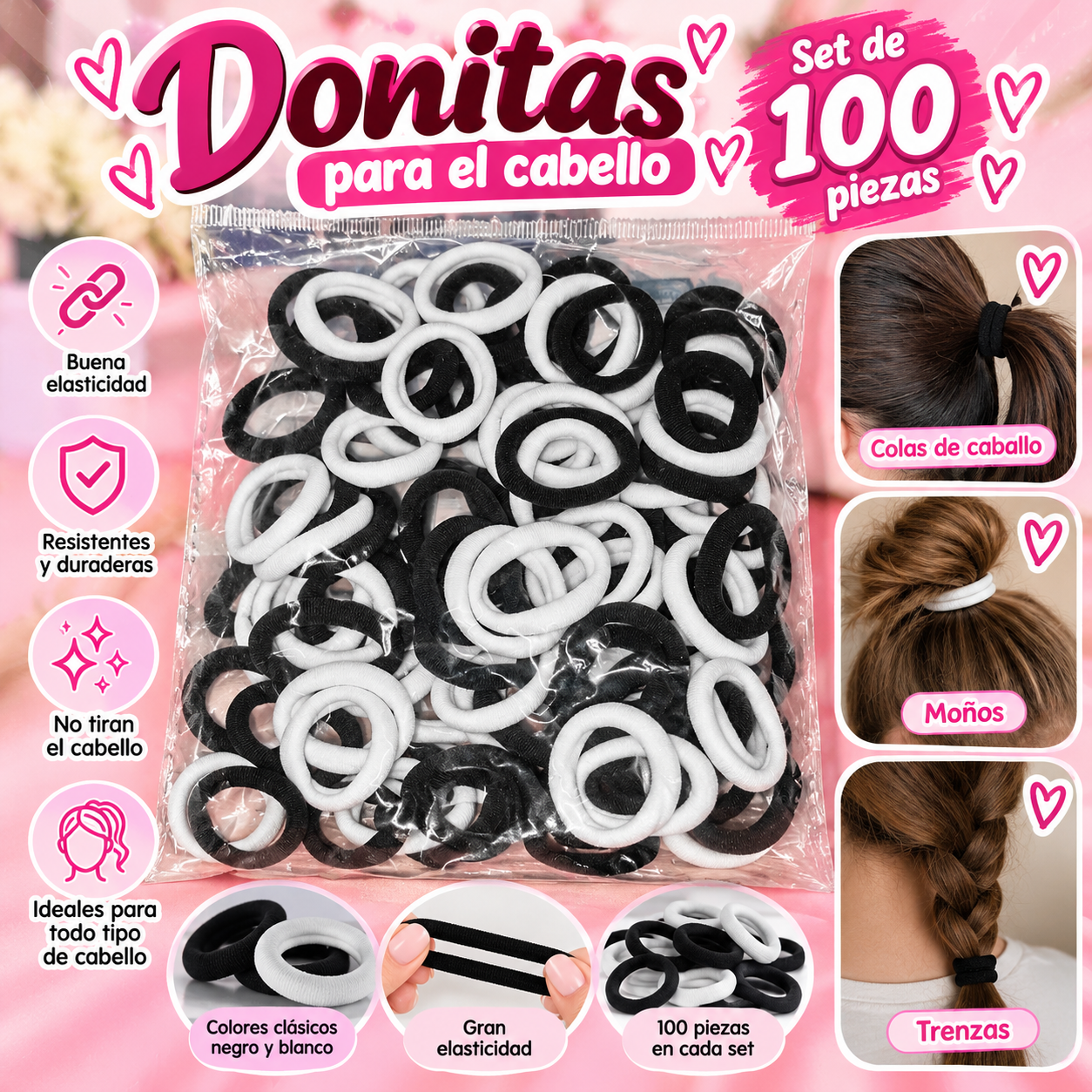 SET DE 100 DONITAS BLANCO Y NEGRO