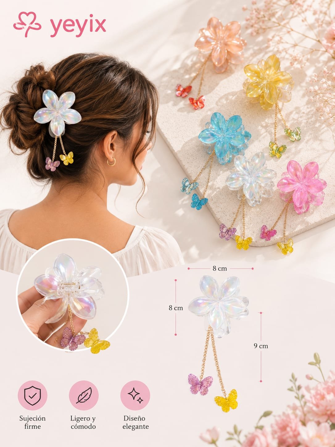 GANCHO FLOR HAWAIANA CON MARIPOSA