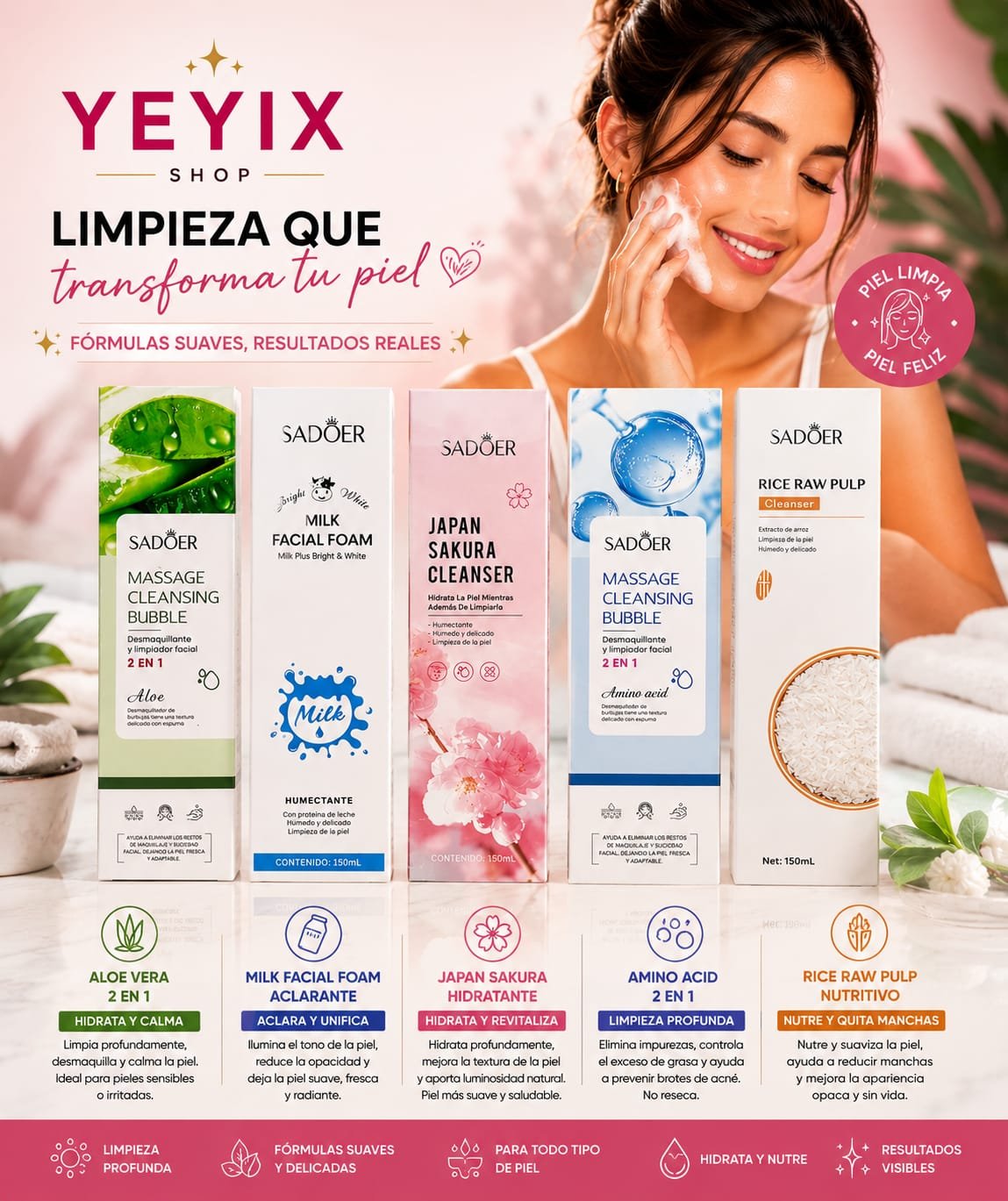 LIMPIADOR FACIAL Y DESMAQUILLANTE SADOER 150ML